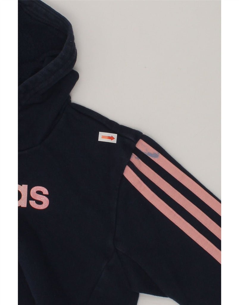 ADIDAS Girls Graphic Hoodie Jumper 3-4 Years Navy Blue Cotton | Vintage Adidas | Thrift | Second-Hand Adidas | Used Clothing | Messina Hembry 