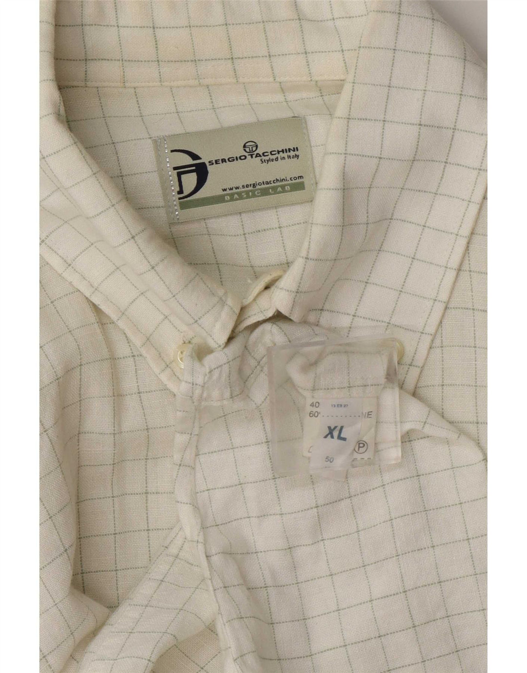 Sergio Tacchini Mens Shirt XL White Check Linen
