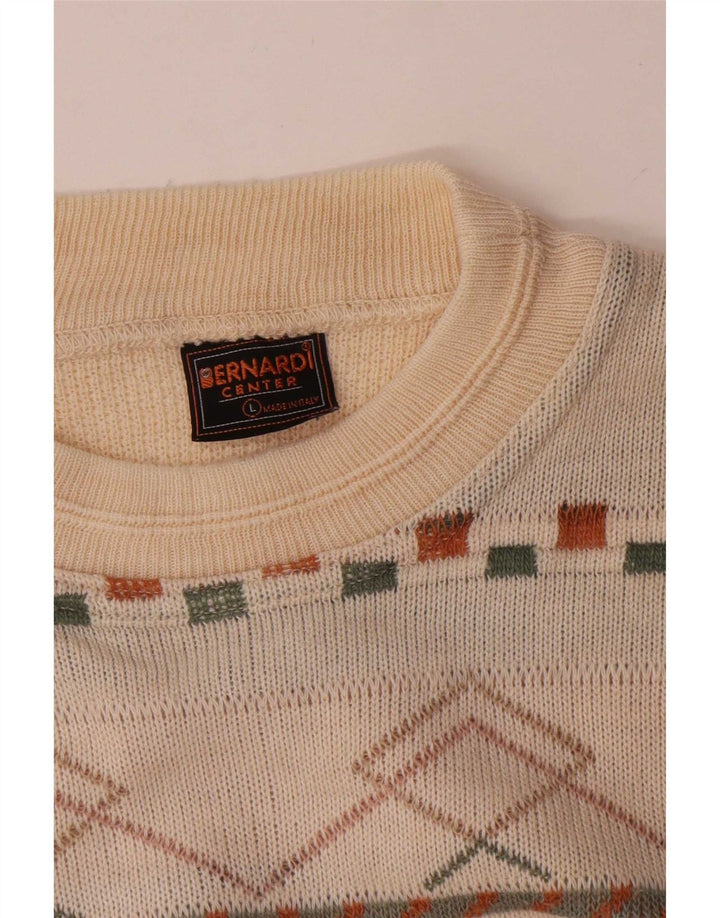 Bernardi Mens Crew Neck Jumper Sweater XL Off White Striped