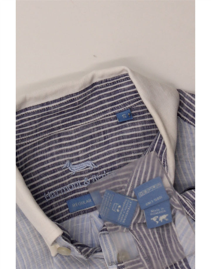 Harmont & Blaine Mens Regular Fit Shirt Small Blue Colourblock Linen