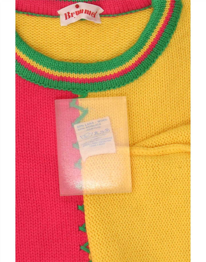 Brummell Womens Crew Neck Jumper Sweater UK 12 Medium Yellow Colourblock