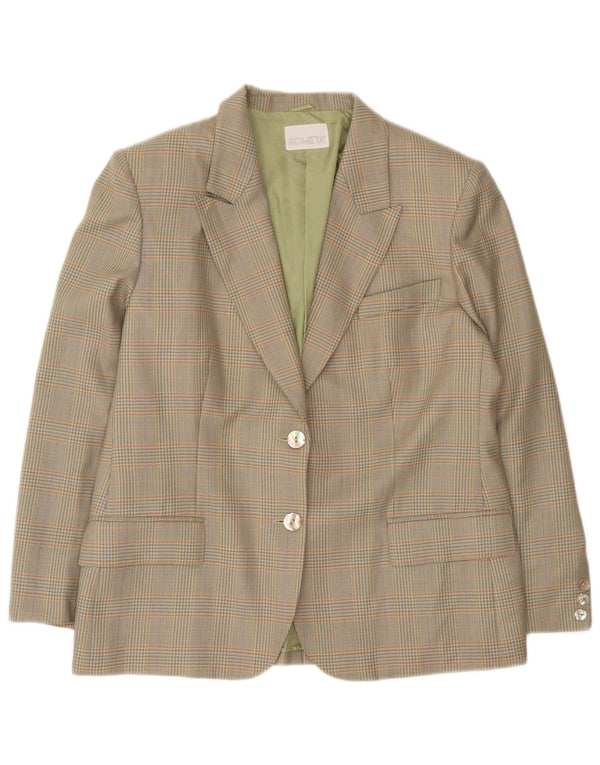 Vintage Womens 2 Button Blazer Jacket IT 45 Large Grey Houndstooth Wool