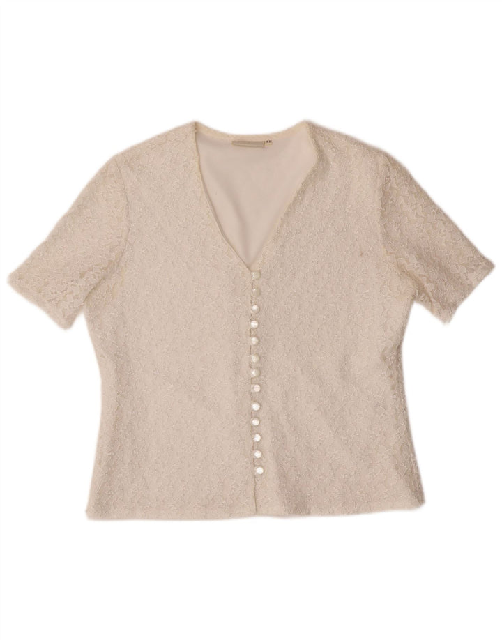 Vintage Womens Short Sleeve Shirt Blouse IT 42 Medium Off White Polyamide