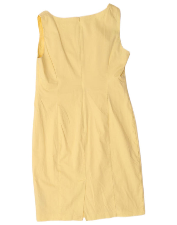 Marks & Spencer Womens Sleeveless Sheath Dress UK 14 Large Yellow Cotton
