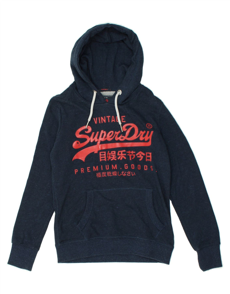 SUPERDRY Womens Classic Fit Graphic Hoodie Jumper UK 10 Small  Navy Blue | Vintage Superdry | Thrift | Second-Hand Superdry | Used Clothing | Messina Hembry 