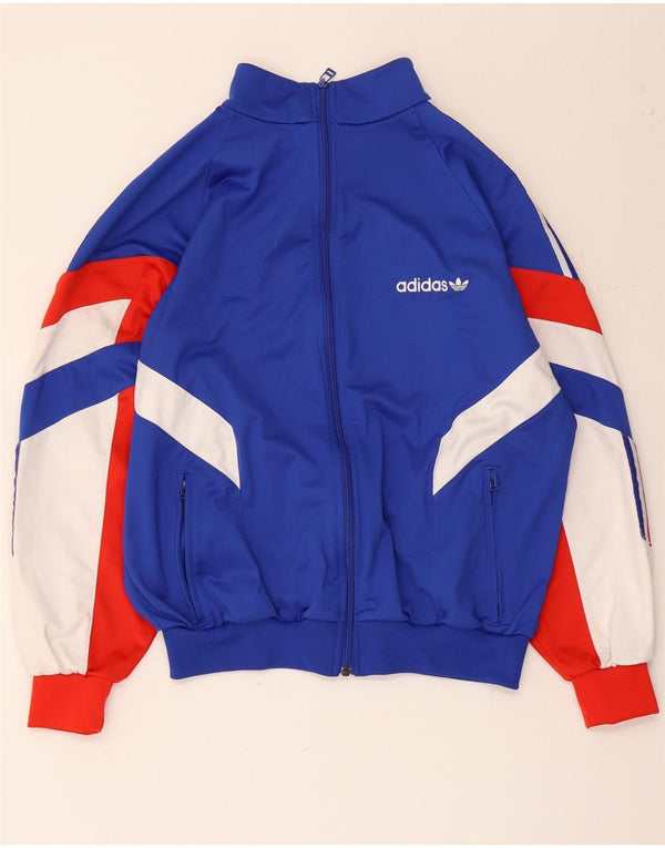 Adidas Mens Tracksuit Top Jacket Small Blue Colourblock Polyester