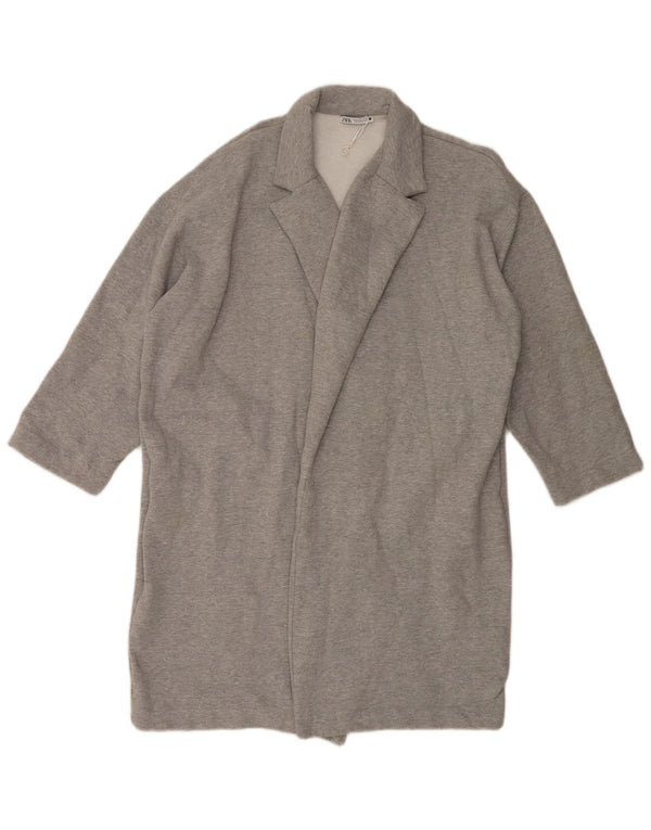 Zara Womens Longline Loose Fit Cardigan Sweater UK 16 Large Grey Polyester