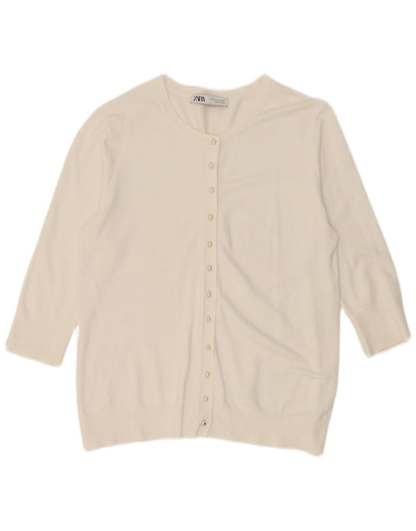 Zara Womens 3/4 Sleeve Cardigan Sweater UK 18 XL White