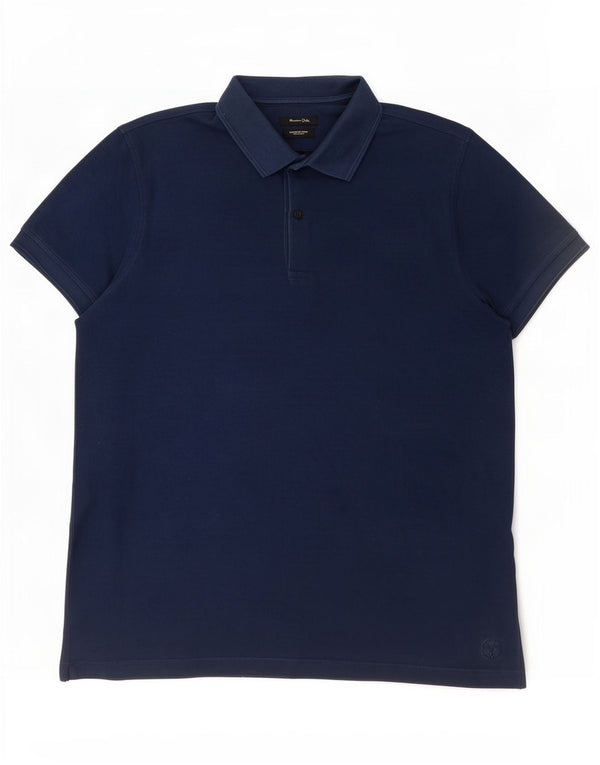 Massimo Dutti Mens Polo Shirt Medium Navy Blue Cotton