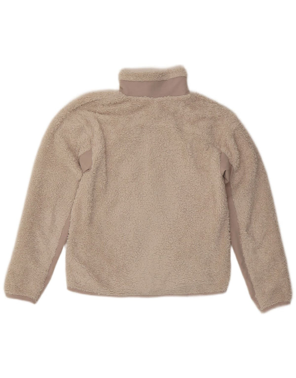 NIKE Womens Oversized Fleece Jacket UK 6 XS Beige Colourblock Polyester