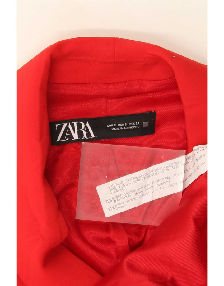 Zara Womens Double Breasted Longline Waistcoat UK 10 Small Red Polyester