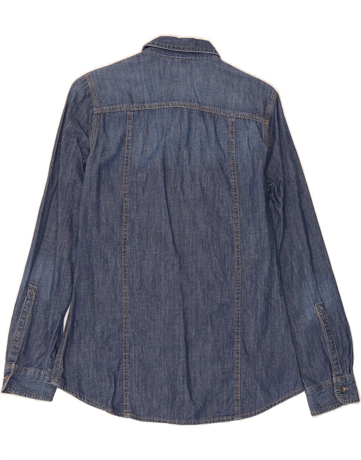 EDDIE BAUER Womens Shaped Fit Denim Shirt UK 10 Small Blue Vintage Eddie Bauer and Second-Hand Eddie Bauer from Messina Hembry 
