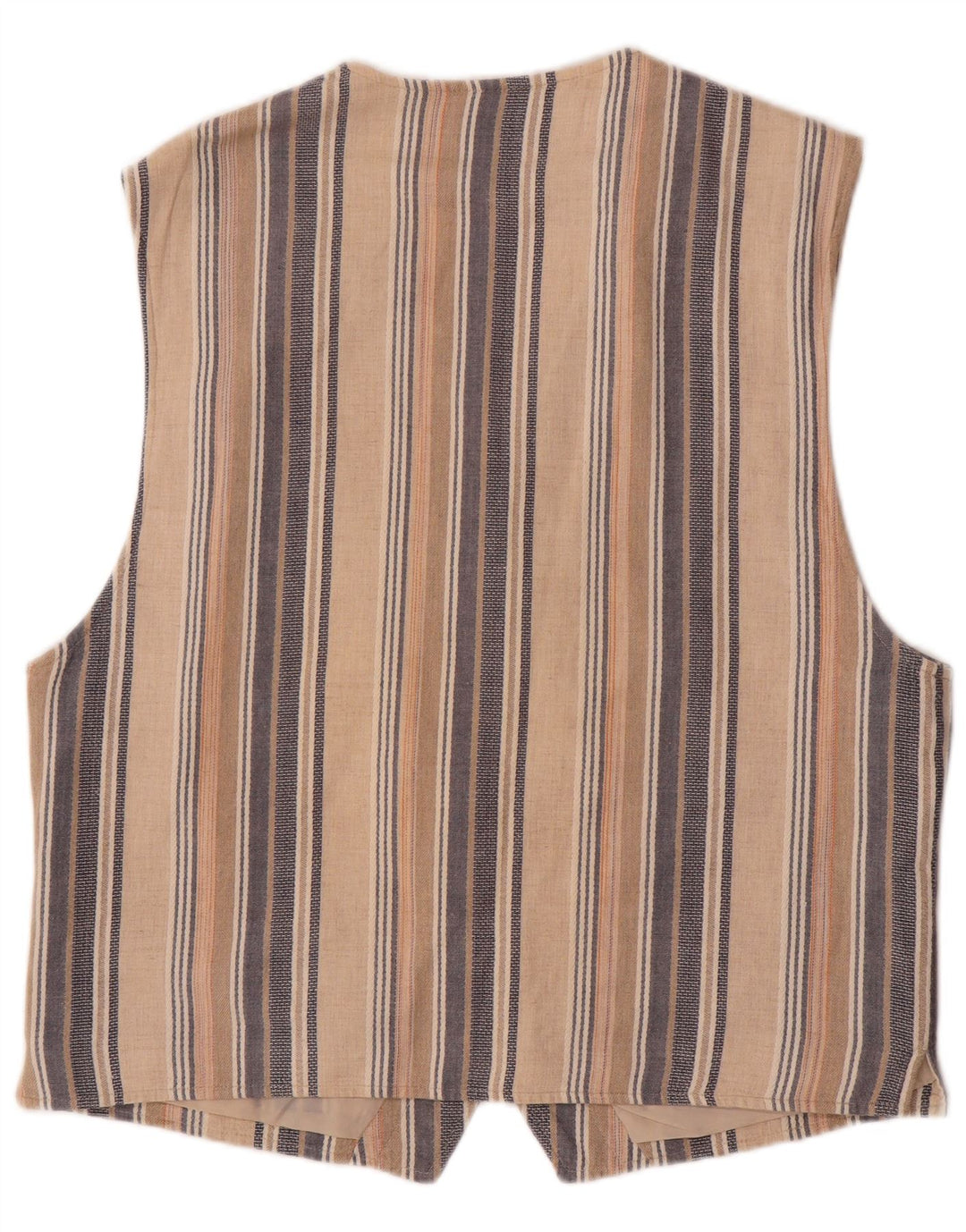 Vintage Mens Waistcoat Large Beige Striped Cotton