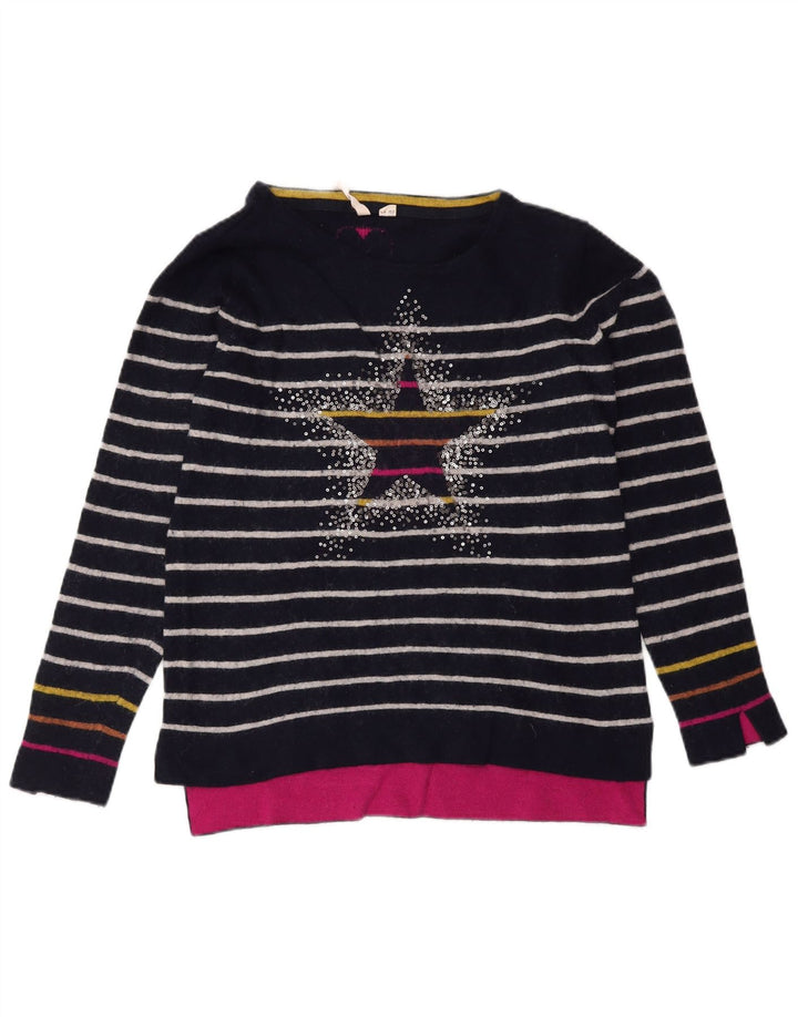 White Stuff Mens Boat Neck Jumper Sweater UK 12 Medium Navy Blue Striped