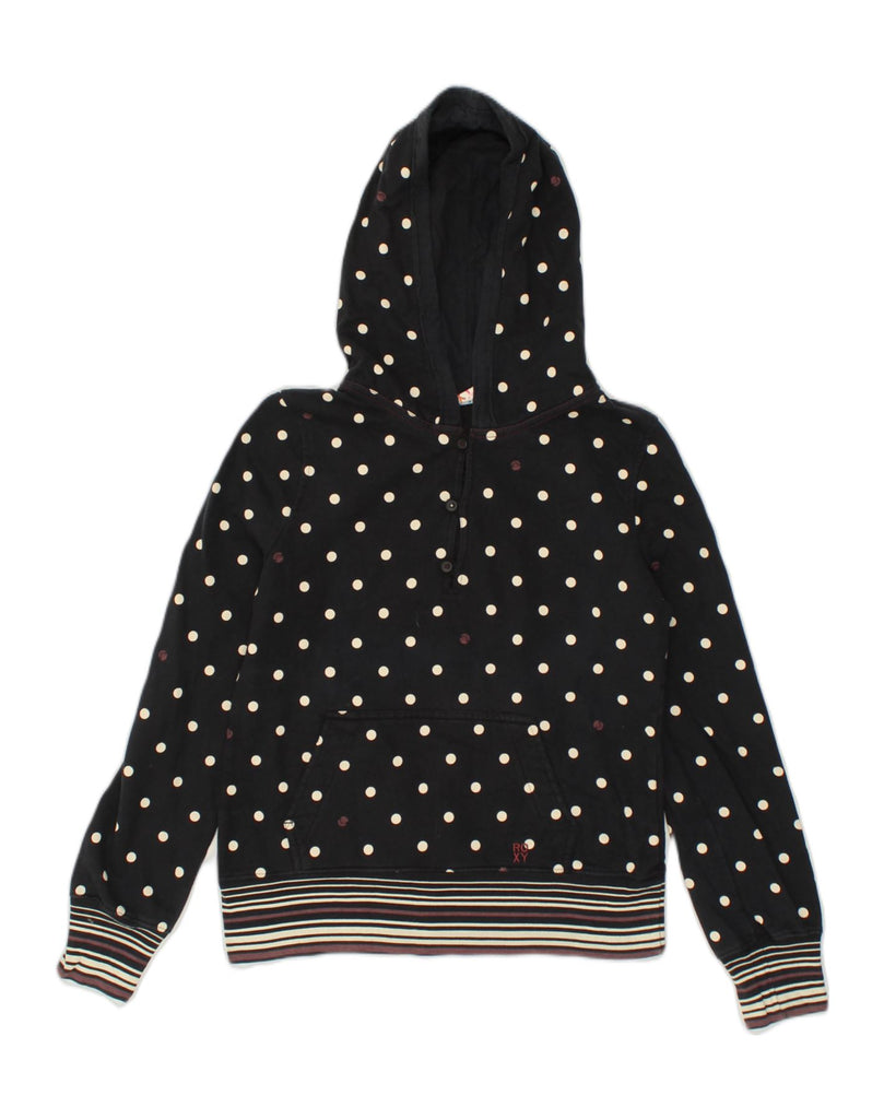 ROXY Womens Hoodie Jumper UK 14 Medium Black Polka Dot Cotton | Vintage Roxy | Thrift | Second-Hand Roxy | Used Clothing | Messina Hembry 