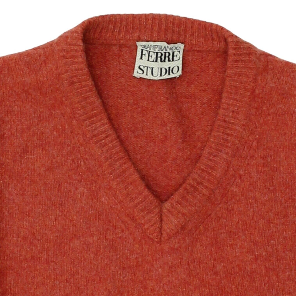 Gianfranco Ferre Mens Red Wool Knit V Neck Jumper | Vintage Designer Sweater VTG Vintage Messina Hembry and Second-Hand Messina Hembry from Messina Hembry 