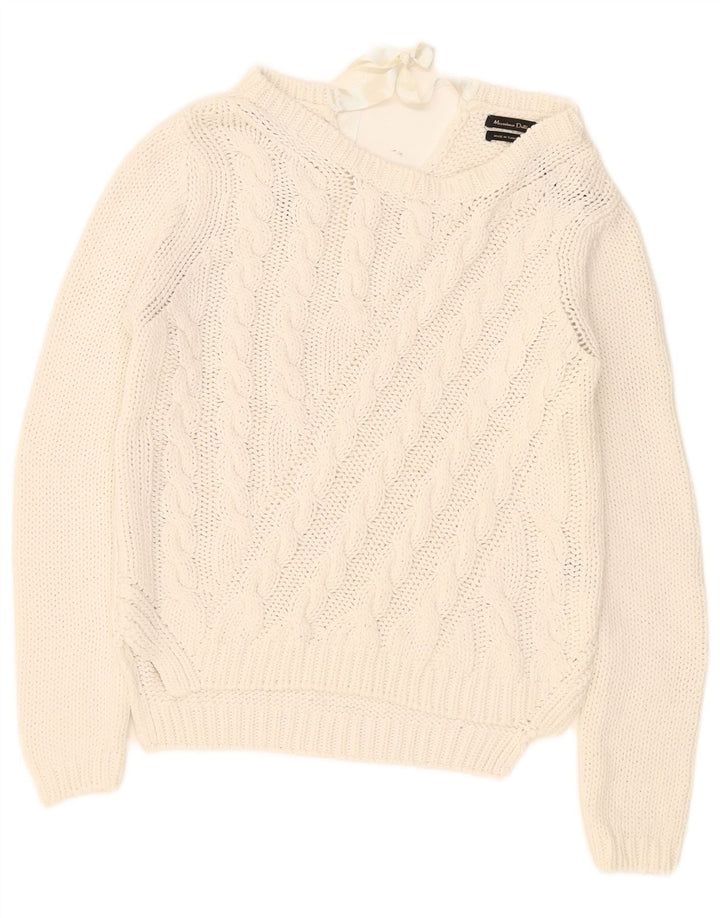 Massimo Dutti Womens Boat Neck Jumper Sweater UK 14 Medium White