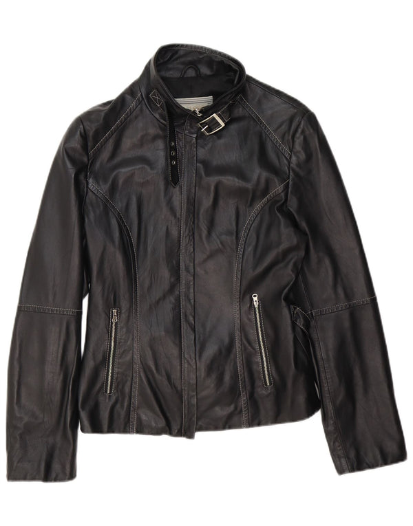Vintage Womens Leather Biker Jacket IT 46 Large Black Leather