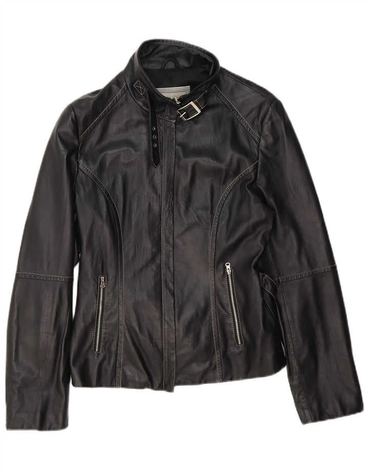 Vintage Womens Leather Biker Jacket IT 46 Large Black Leather