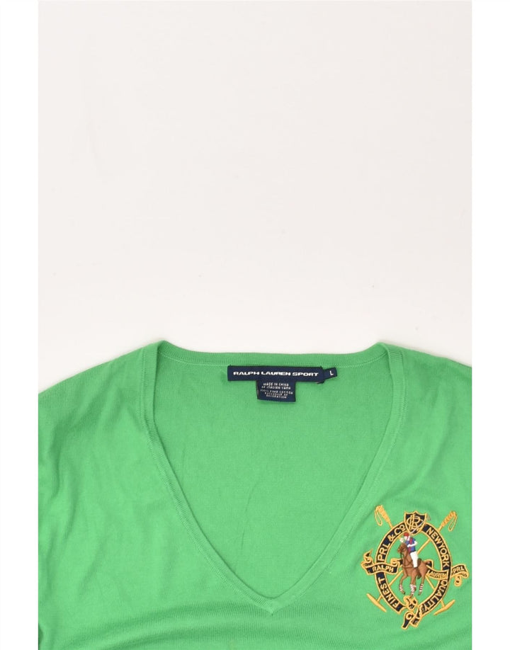 RALPH LAUREN Womens V-Neck Jumper Sweater UK 14 Large Green | Vintage Ralph Lauren | Thrift | Second-Hand Ralph Lauren | Used Clothing | Messina Hembry 