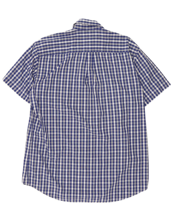 Lacoste Mens Short Sleeve Shirt Size 40 Medium Blue Gingham Cotton