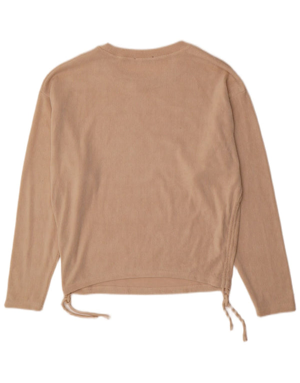 Zara Womens Velour Boat Neck Jumper Sweater UK 16 Large Beige Polyester