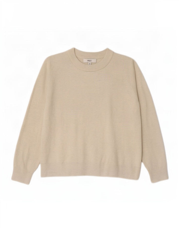 Marks & Spencer Womens Crew Neck Jumper Sweater UK 14 Medium Beige