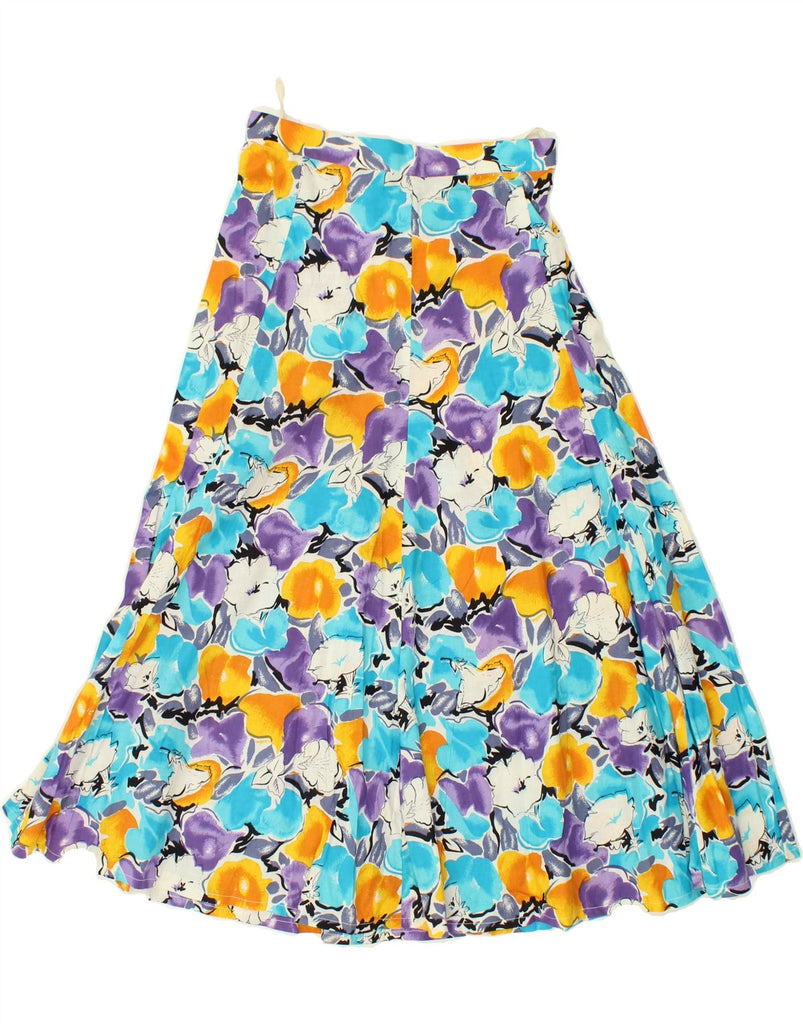 VINTAGE Womens A-Line Skirt W26 Small  Blue Floral Cotton Vintage Vintage and Second-Hand Vintage from Messina Hembry 