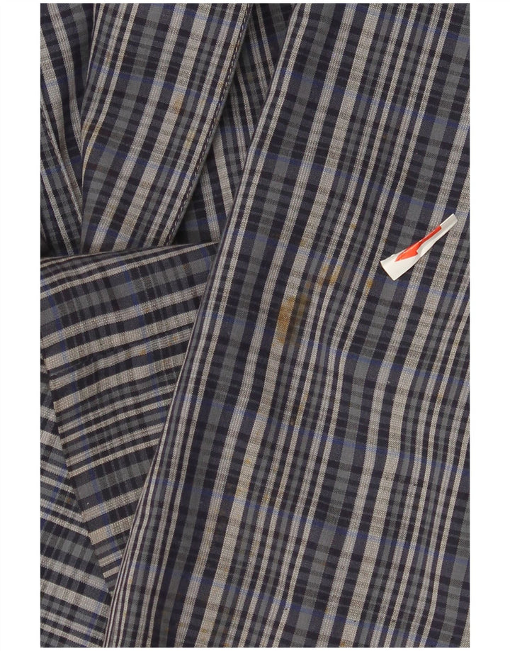 Green Fox Mens 2 Button 3/4 Sleeve Blazer Jacket UK 38 Medium Blue Check