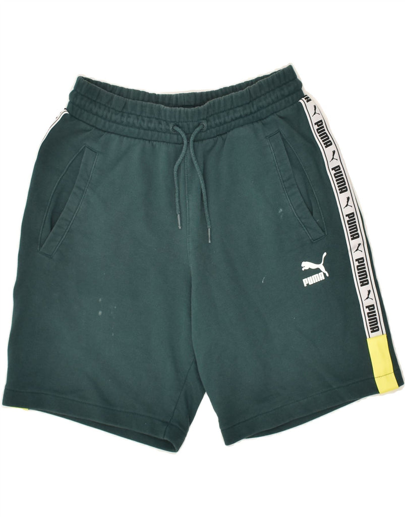 PUMA Mens Graphic Sport Shorts Small Green | Vintage Puma | Thrift | Second-Hand Puma | Used Clothing | Messina Hembry 