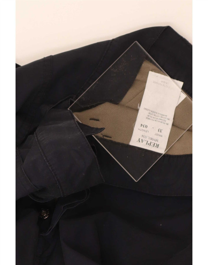 Replay Mens Bootcut Casual Trousers W33 L34 Navy Blue Nylon
