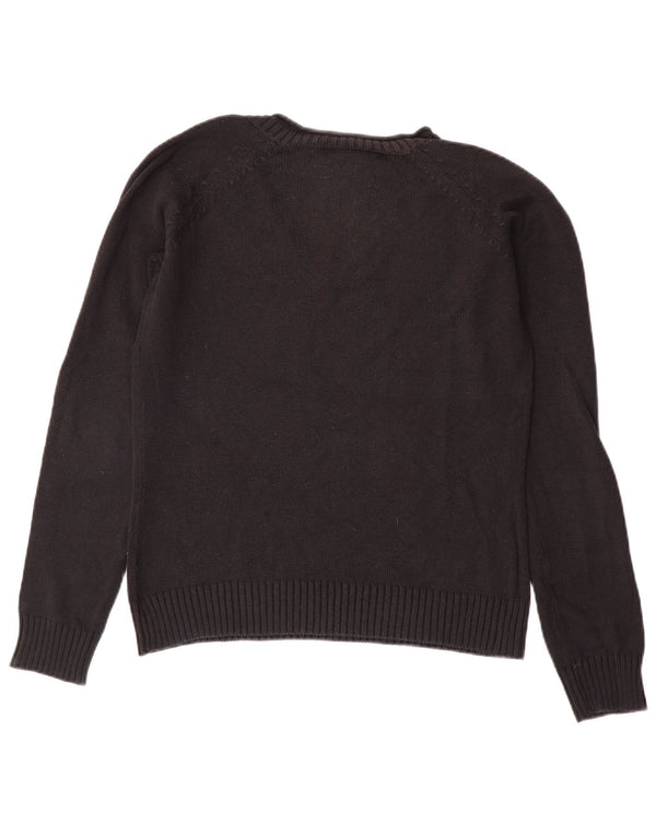 Zara Womens V-Neck Jumper Sweater UK 14 Large Black Cotton
