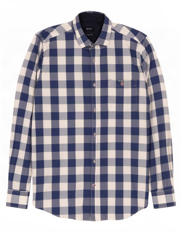 Gant Mens Slim Shirt Small Blue Gingham Cotton