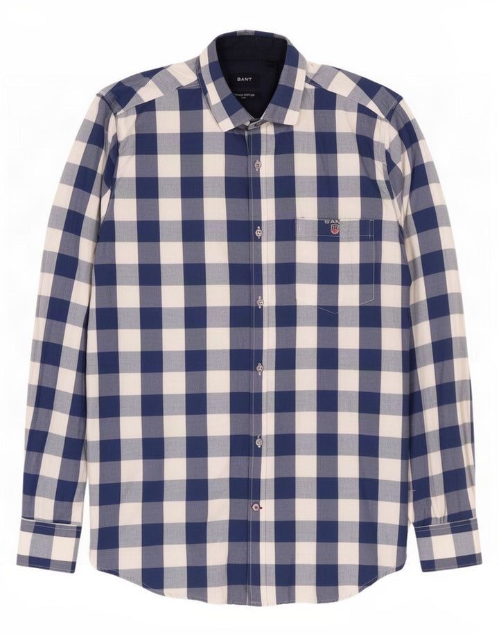 Gant Mens Slim Shirt Small Blue Gingham Cotton