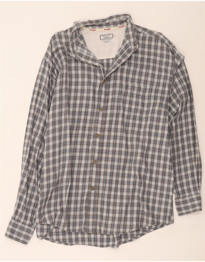 Wrangler Mens Shirt Large Grey Check Cotton