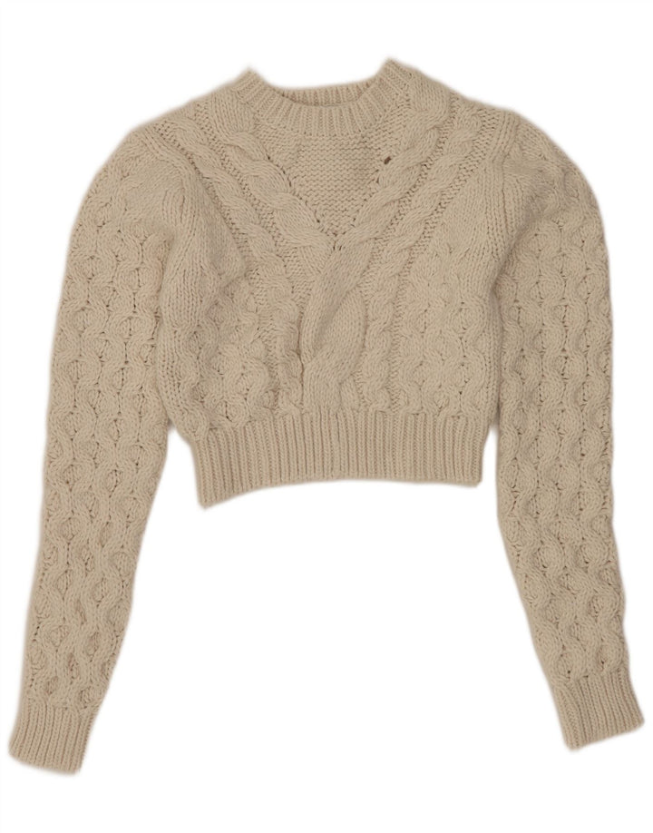 Zara Womens Crop Crew Neck Jumper Sweater UK 10 Small White Polyester