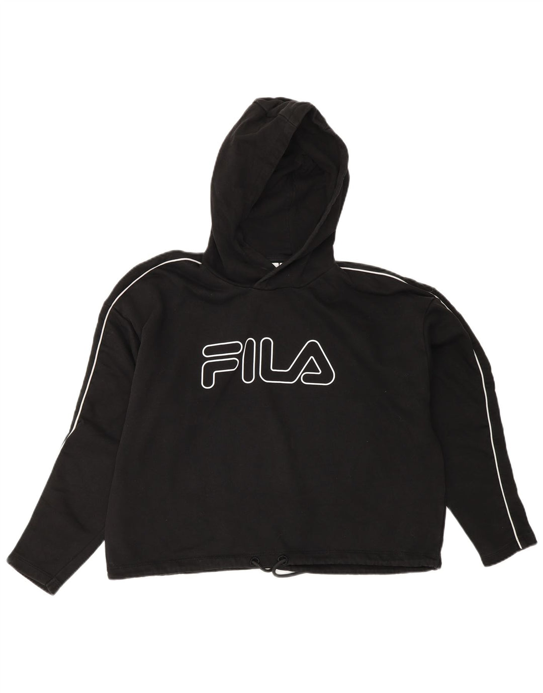 Fila Womens Oversized Crop Graphic Hoodie Jumper UK 10 Small Black
