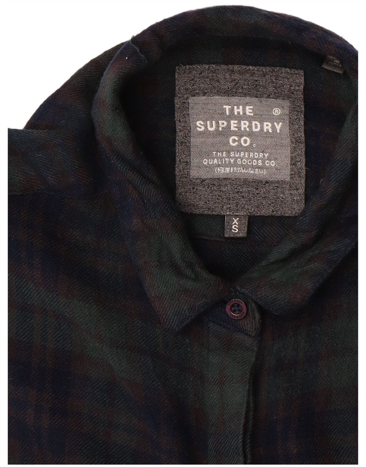 Superdry Womens Flannel Shirt UK 6 XS Navy Blue Check