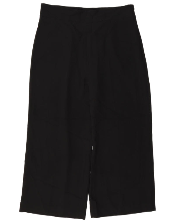 Zara Womens High Waist Wide Leg Cropped Trousers XL W32 L25 Black Polyester