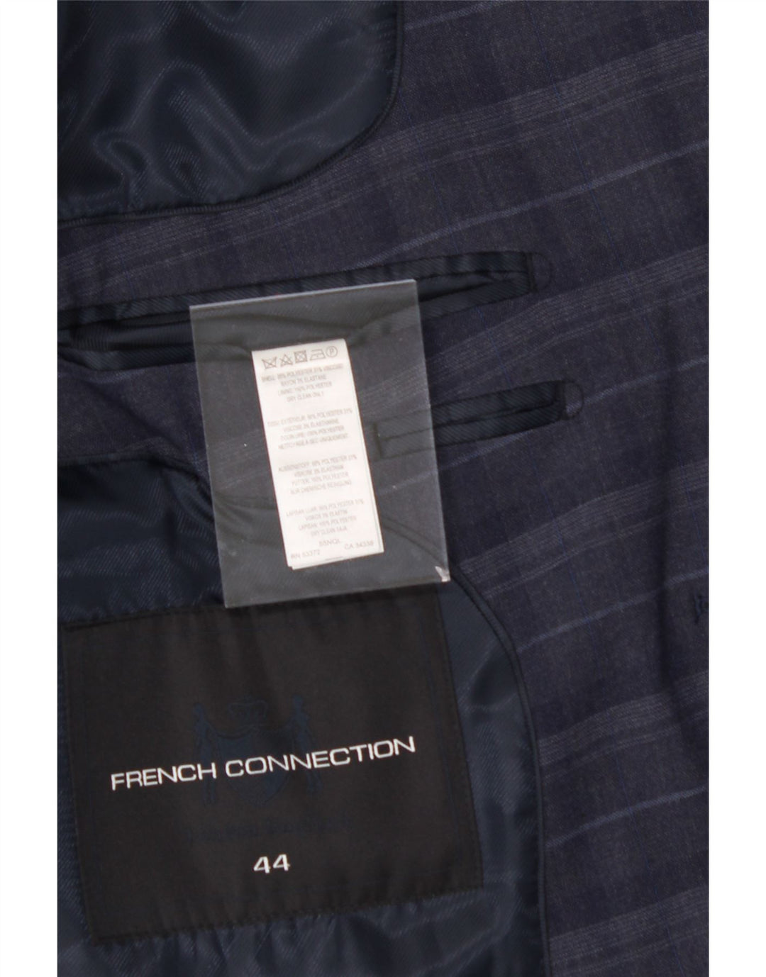 FRENCH CONNECTION Mens 2 Button Blazer Jacket UK 44 2XL Navy Blue Check Vintage French Connection and Second-Hand French Connection from Messina Hembry 