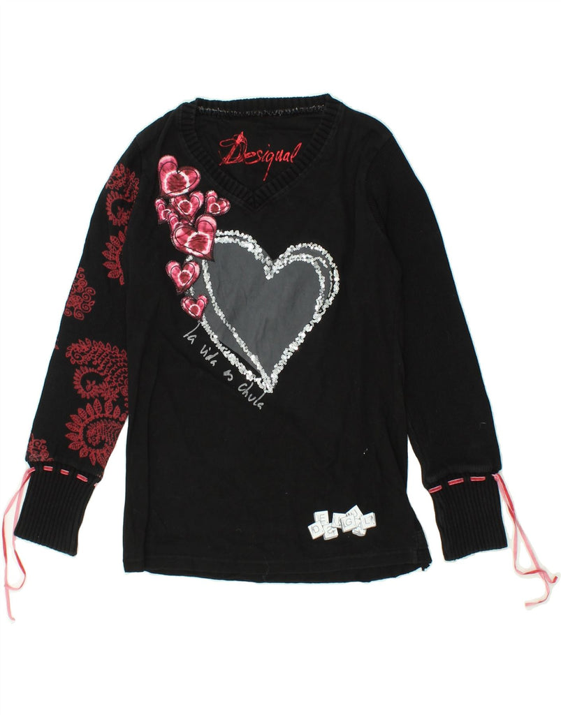 DESIGUAL Womens Graphic Top Long Sleeve UK 14 Large Black Paisley Cotton Vintage Desigual and Second-Hand Desigual from Messina Hembry 