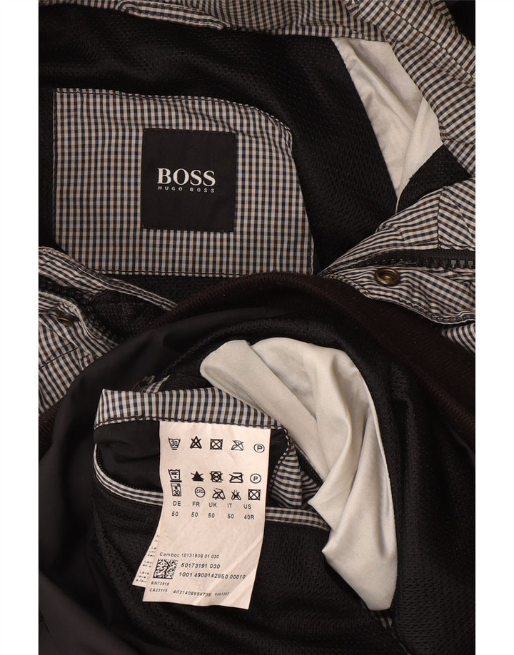 Hugo Boss Mens Hooded Bomber Jacket EU 50 Large Black Gingham Polyester