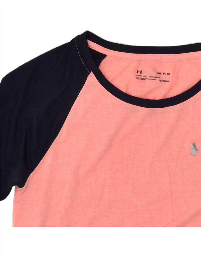 UNDER ARMOUR Womens Heat Gear Top Long Sleeve UK 10 Small Pink Colourblock | Vintage Under Armour | Thrift | Second-Hand Under Armour | Used Clothing | Messina Hembry 