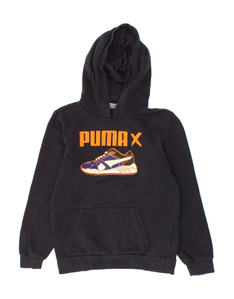 PUMA Boys Graphic Hoodie Jumper 11-12 Years Large Navy Blue | Vintage Puma | Thrift | Second-Hand Puma | Used Clothing | Messina Hembry 