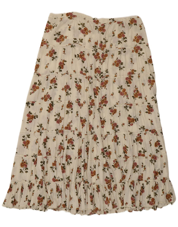 Vintage Womens High Waist Tiered Skirt W36 XL White Floral