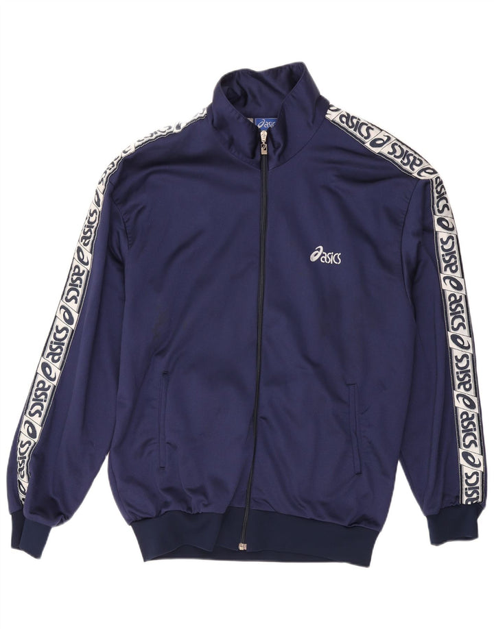 ASICS Mens Graphic Tracksuit Top Jacket Large Navy Blue Polyamide