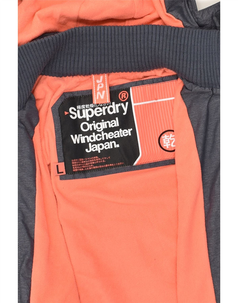 SUPERDRY Womens Hooded Windbreaker Jacket UK 16 Large Navy Blue Nylon | Vintage Superdry | Thrift | Second-Hand Superdry | Used Clothing | Messina Hembry 