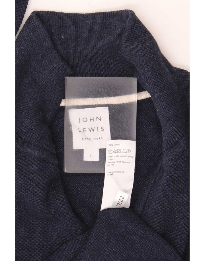 John Lewis Mens Zip Neck Jumper Sweater Large Navy Blue Cotton