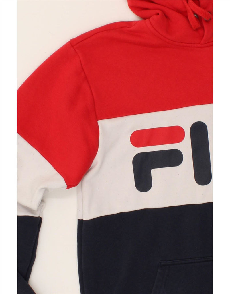 FILA Mens Graphic Hoodie Jumper Medium Multicoloured Colourblock Cotton Vintage Fila and Second-Hand Fila from Messina Hembry 