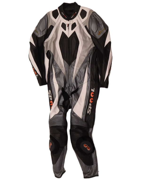 Spool Mens Graphic Leather Jumpsuit IT 52 XL W36 L30 Black Leather